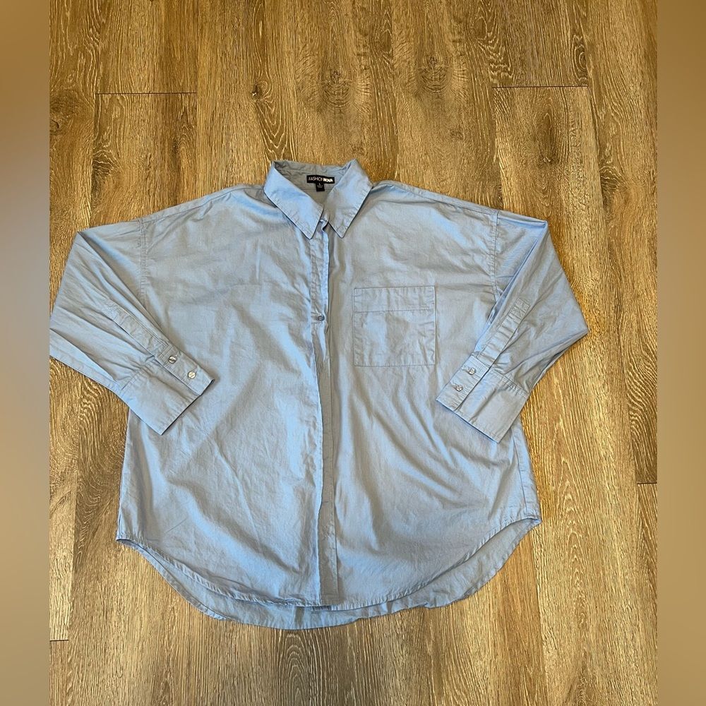 Fashion Nova Sky Blue Casual Button Down Shirt